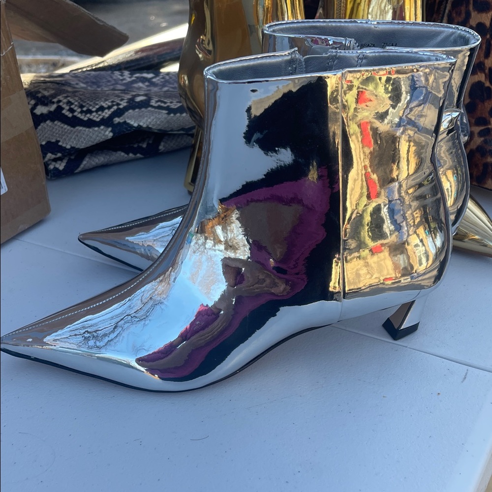 Gianni Bini Metallic Silver Ankle Booties